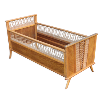 Rattan and wood children's bed