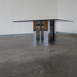 Table basse en verre fumé et chrome 1970