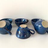 Set of 6 cups or cider bowls in glazed blue stoneware