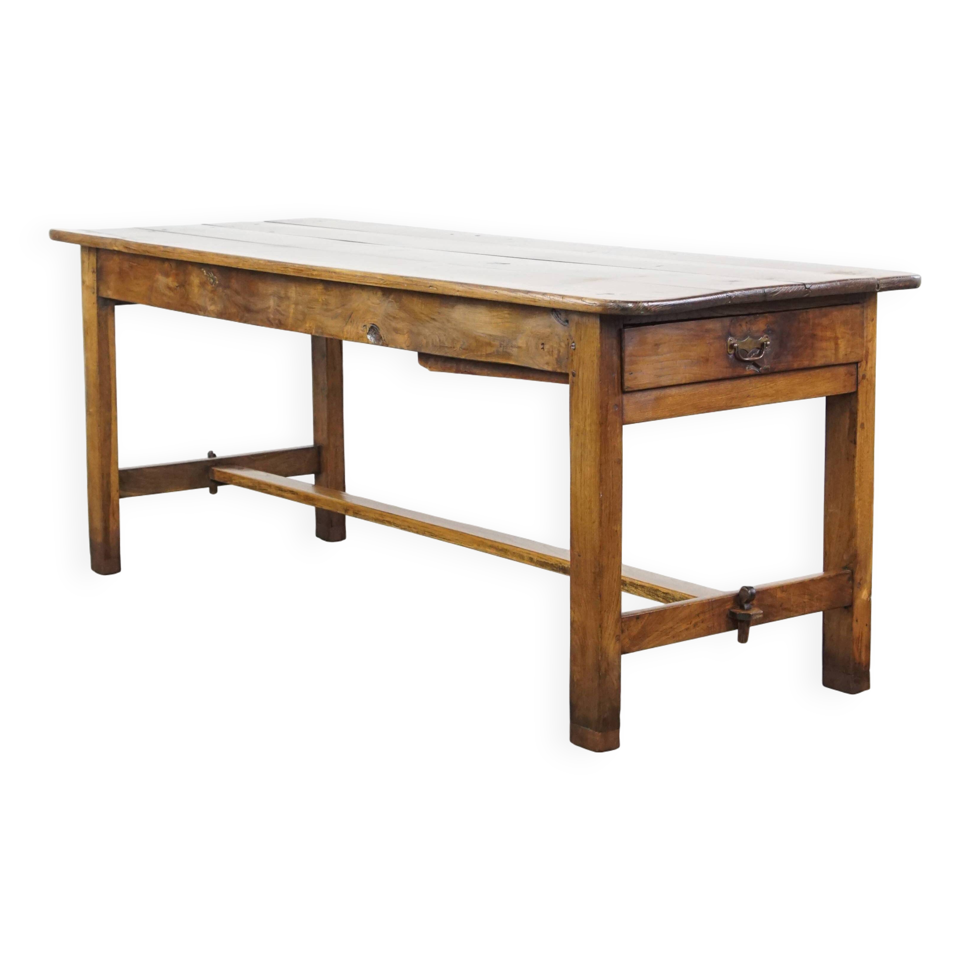 18th-Century Antique Dining Table in Oak with 2 Drawers