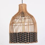 Suspension en rotin, noir et naturel, 30cmx40cm, luminaire Boho