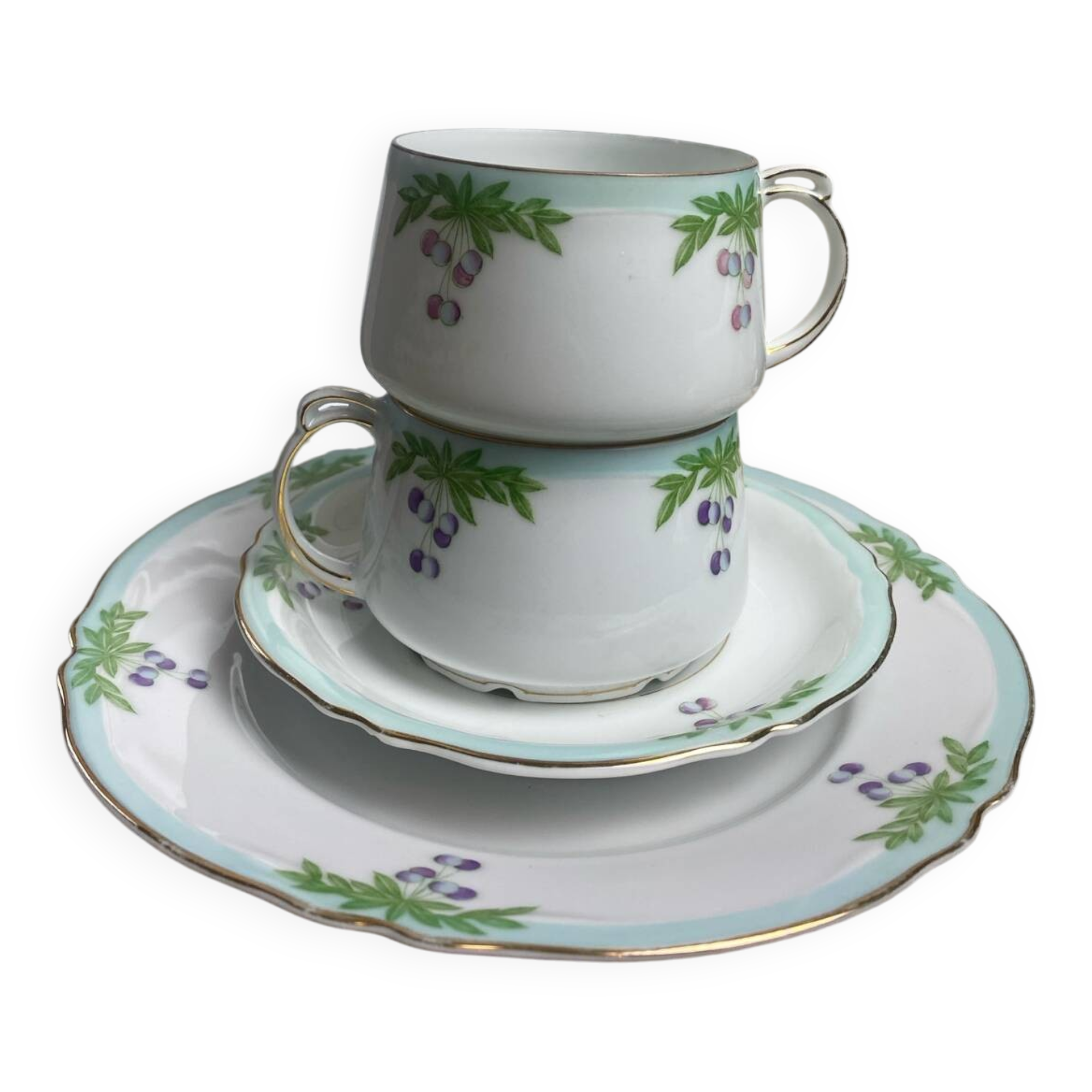 Set of 2 antique porcelain chocolate services.