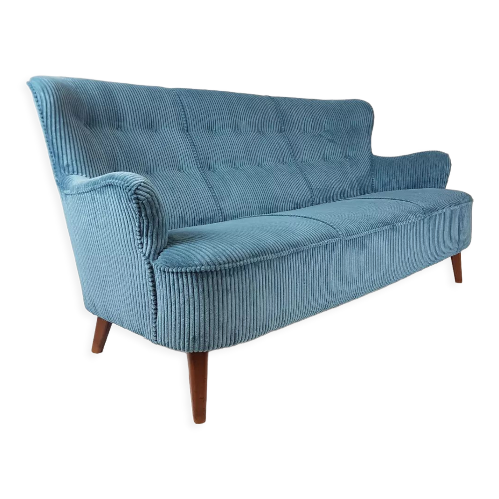 Artifort sofa petrol blue ribcord by Theo Ruth