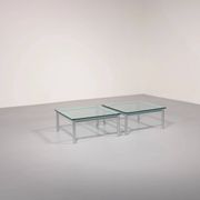 Cassina LC-10 coffee table by Le Corbusier – rare light blue glass edition