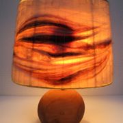 Wood lamp and vintage wool lampshade vintage, 70s