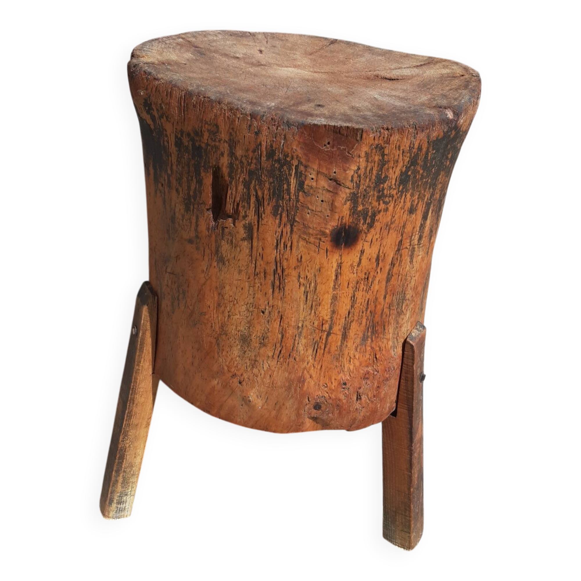 Old butcher's block table tripod.