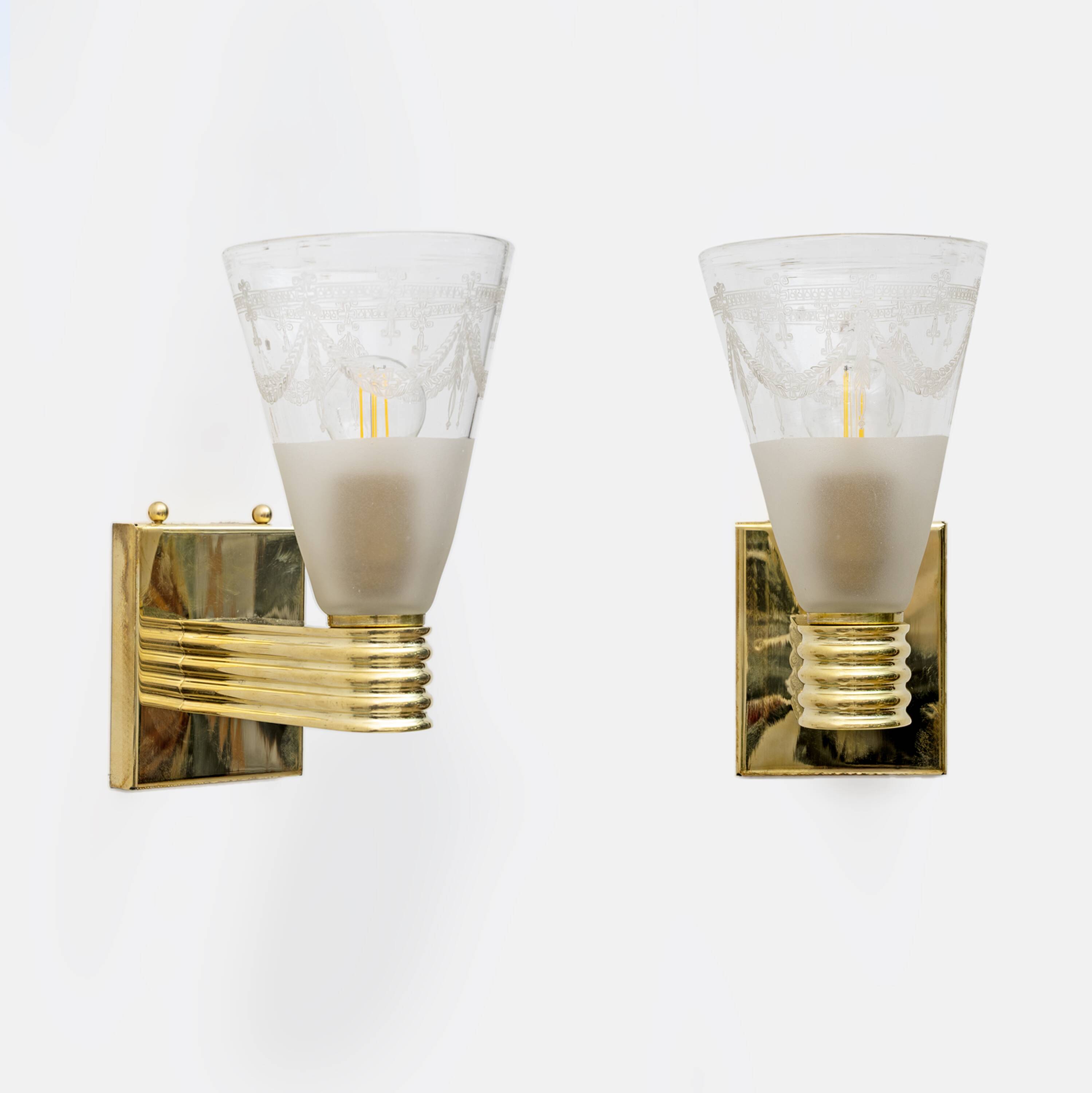 Mid-century Domus Blown and Angraved Murano Glass Sconces, Pair