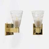 Mid-century Domus Blown and Angraved Murano Glass Sconces, Pair