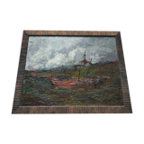 Eugène Brouillard (1870-1950) Oil on canvas Barque sur un canal