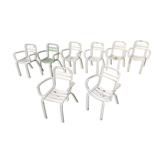 Set of 8 vintage metal garden armchairs