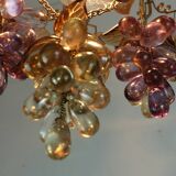 Very rare palwa mid century chandelier 1970s crystal glass and gilt brass grapes and leaves