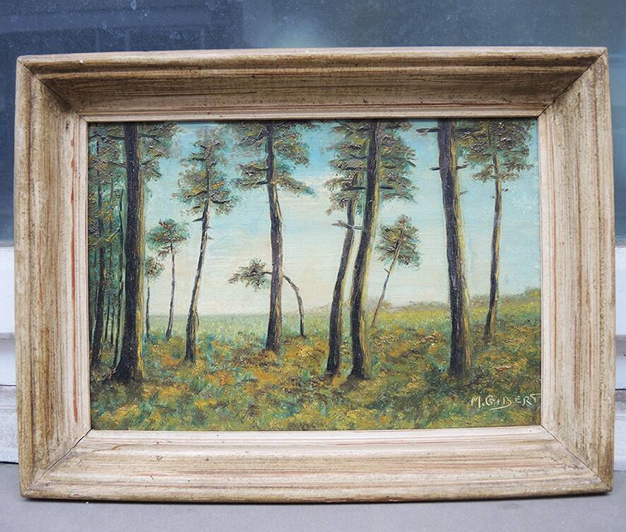 Old oil painting signed: landscape of the Landes forest.