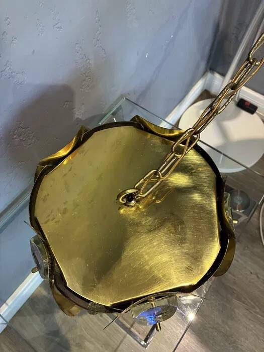 Vintage Brass Pendant Lamp Iridescent Murano Glass