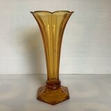 Old vase shaped flower molded glass yellow art deco