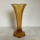 Old flower-shaped vase, moulded yellow glass, Art Deco.