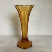 Old flower-shaped vase, moulded yellow glass, Art Deco.