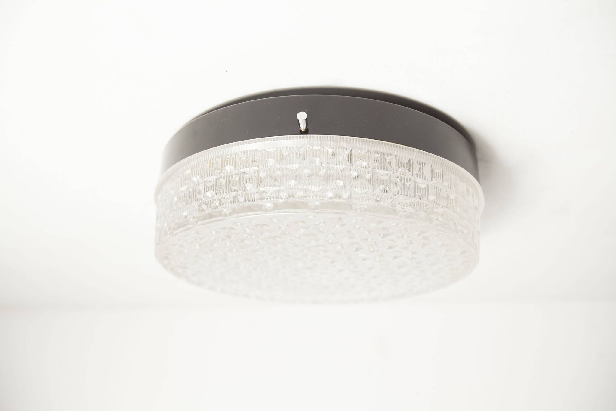 S+ Megal round ceiling light in black and opaque Swiss machined glass 90