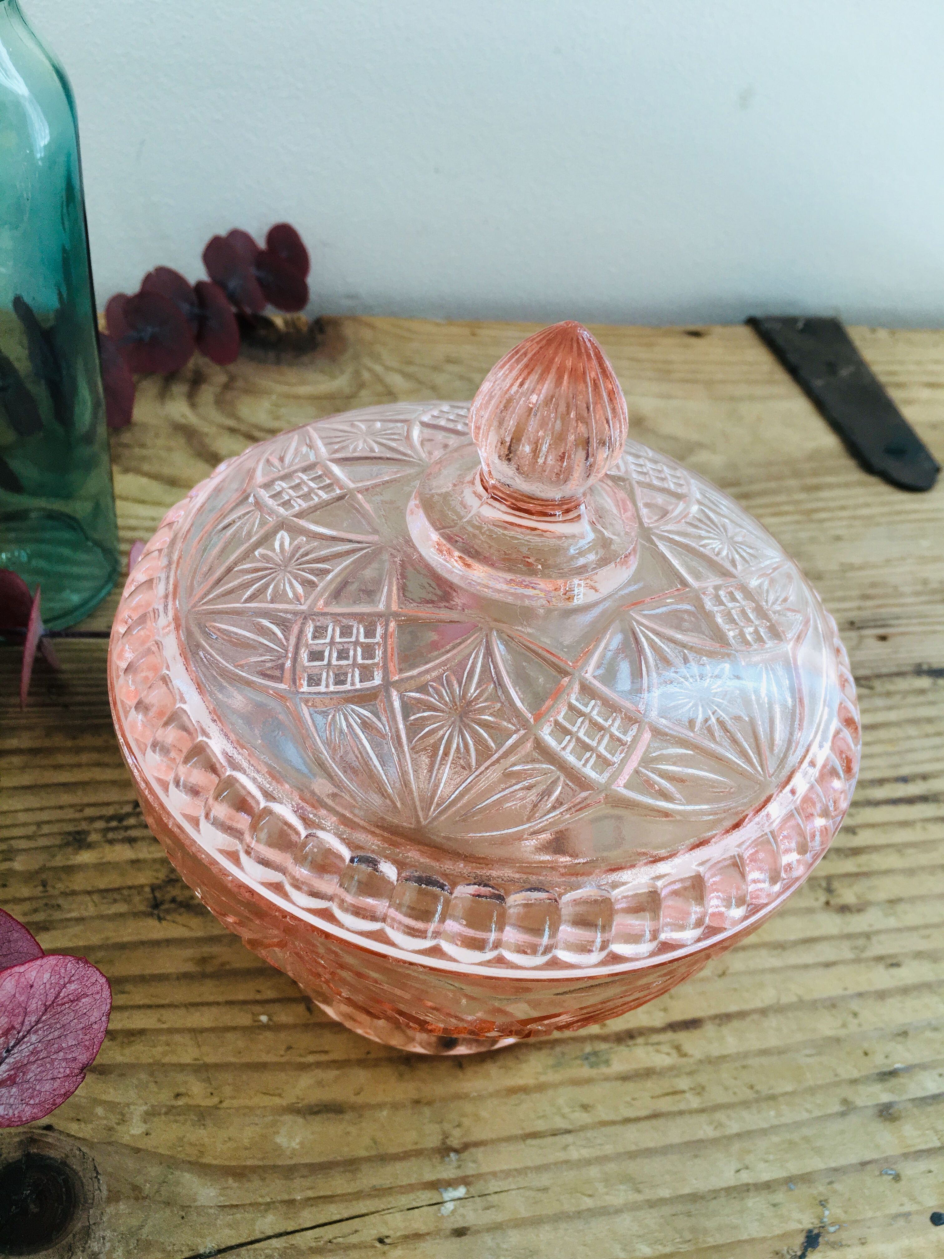 Pink glass candy box