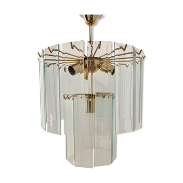 Murano glass and brass cascading chandelier
