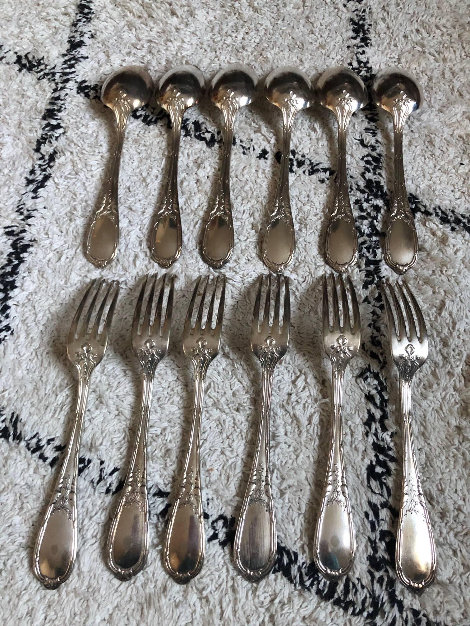 12 silver-plated metal cutlery sets 84 gr, ERCUIS