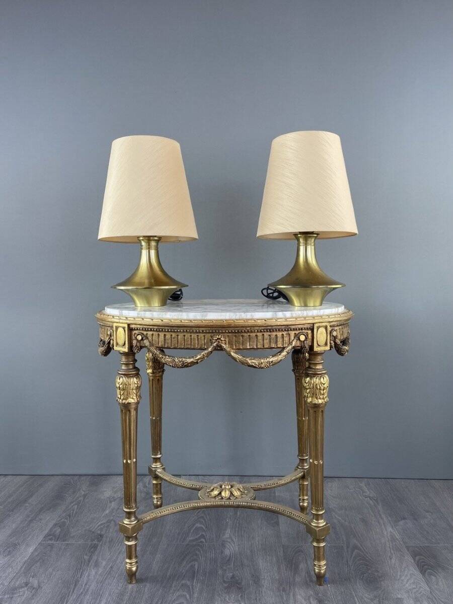 Pair of brass lamps, modernist design, 20th century