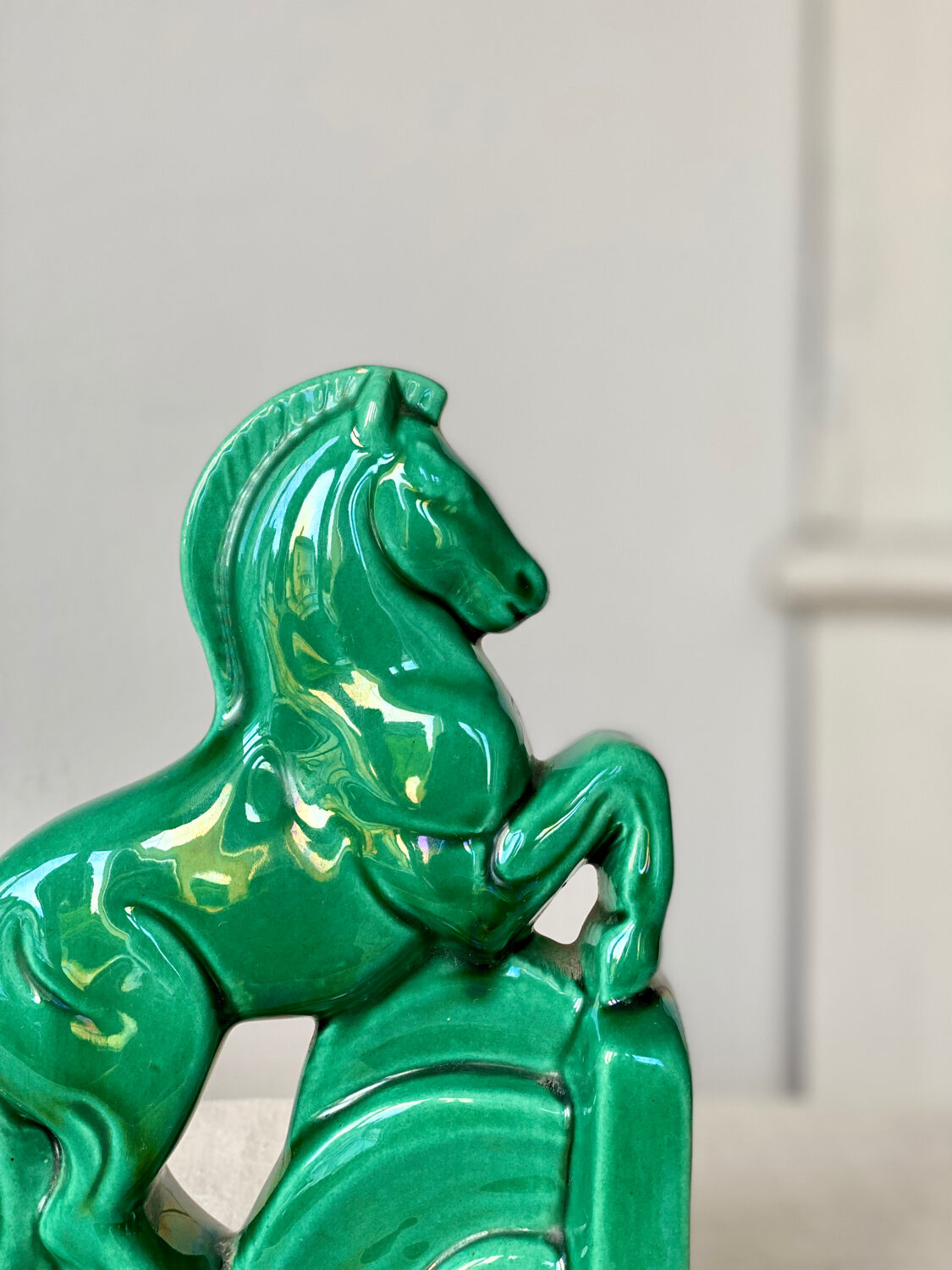 Horse bookend in green ceramic