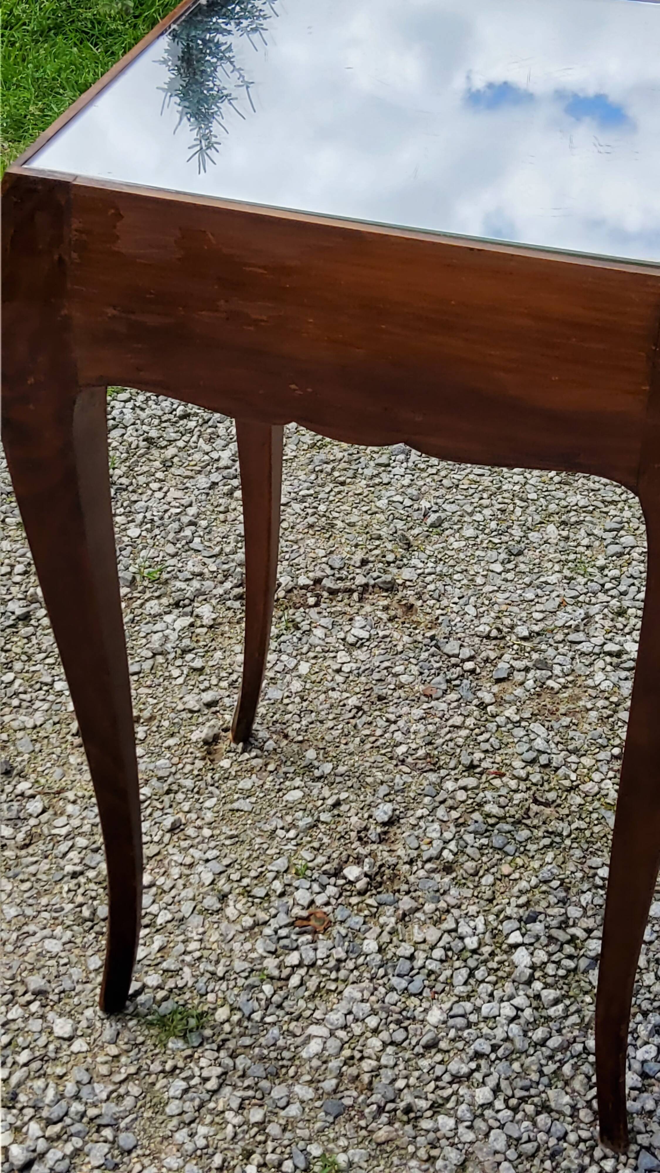 Vintage side table from the 30s/50s in beech and mirror top
