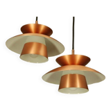 2 Danish pendant lights in copper and glass