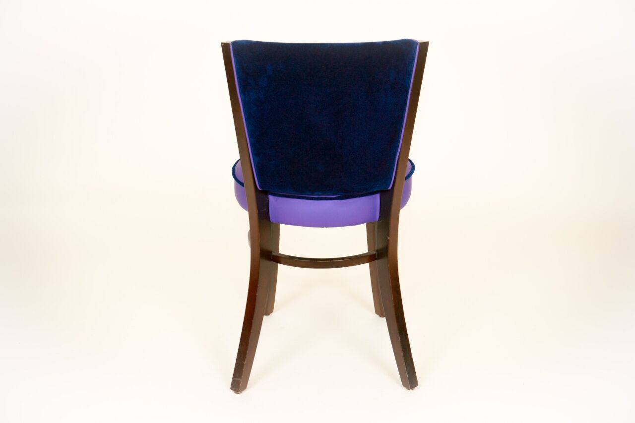 Dual-fabric brewery chair blue tones, round seat springs