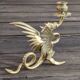 Large Brass Candlestick - Mythological Winged Griffin Dragon - Gothic
