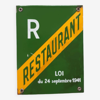 Plaque émaillée "Restaurant " - seconde guerre mondiale  - 1940 1941