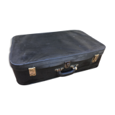 Ancienne valise malle de voyage noire + anse skaï vintage