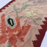 Long Wool Roses Runner Rug 1960s Vintage