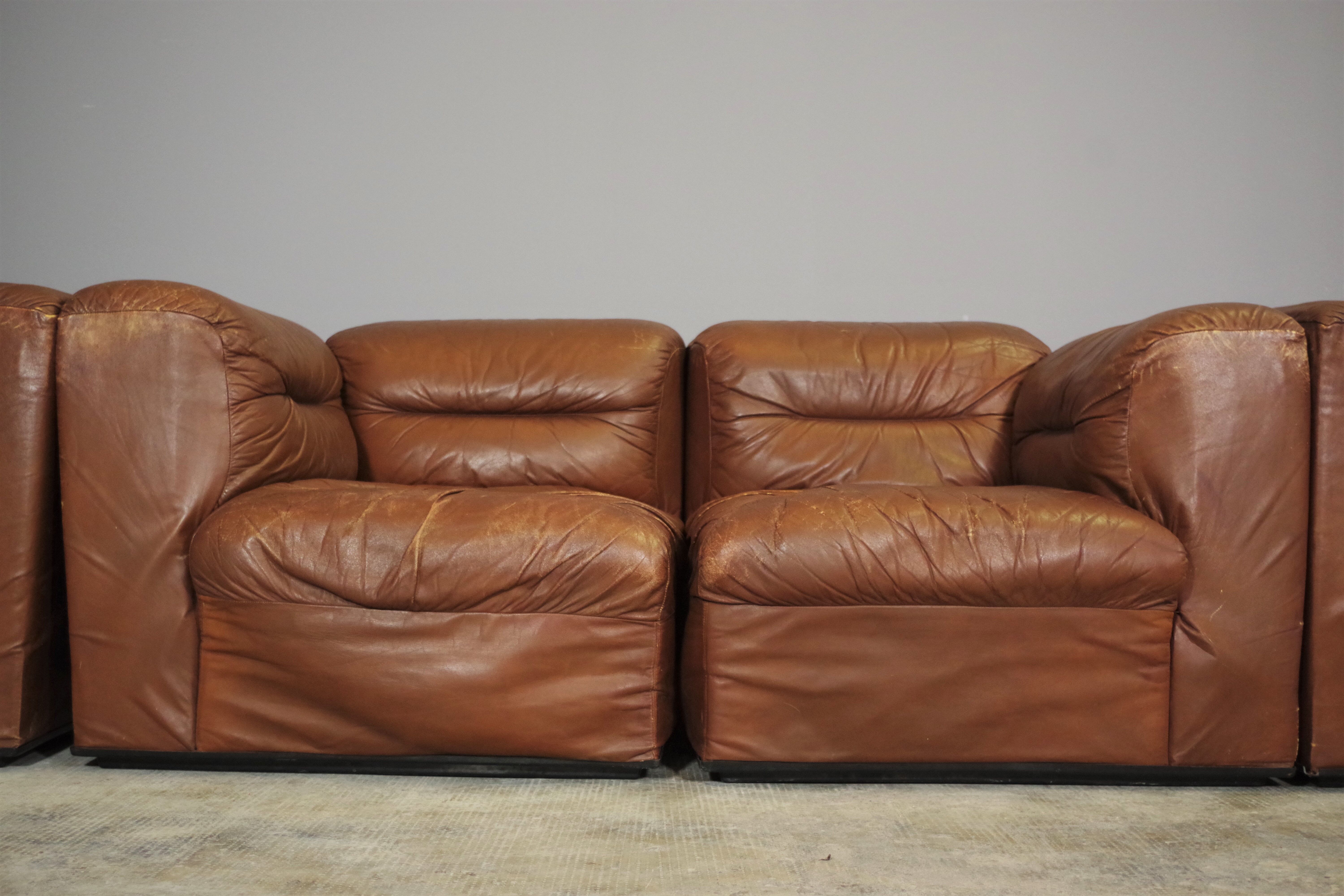 Cognac leather armchairs by BL Arredamenti, 1970s, set of 4