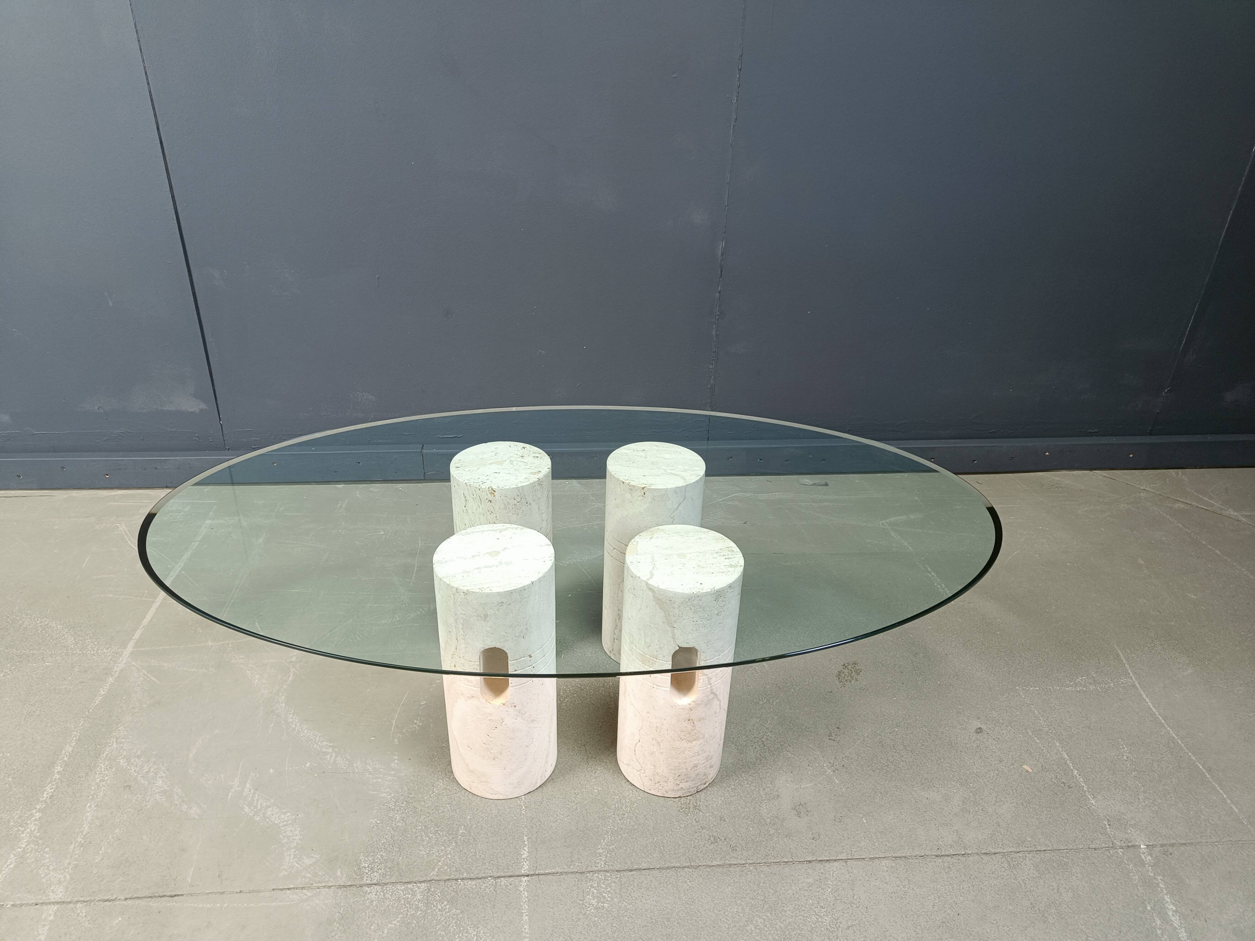 Vintage travertine and glass coffee table, 1970s
