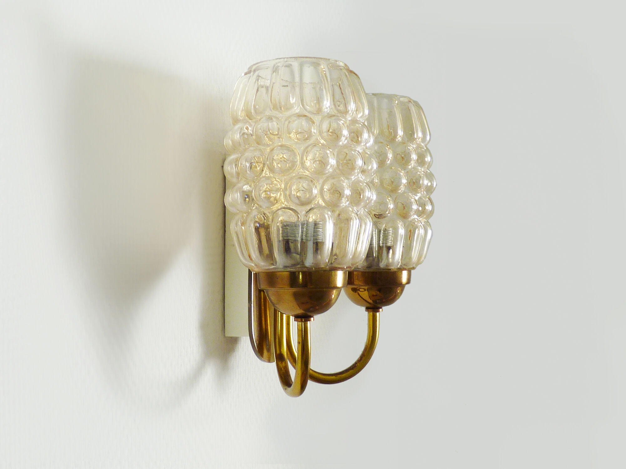 Graewe vintage wall applique double lights, amber bubble glasses. Year 50 60