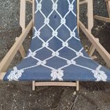 Pair of wood and fabric long chairs