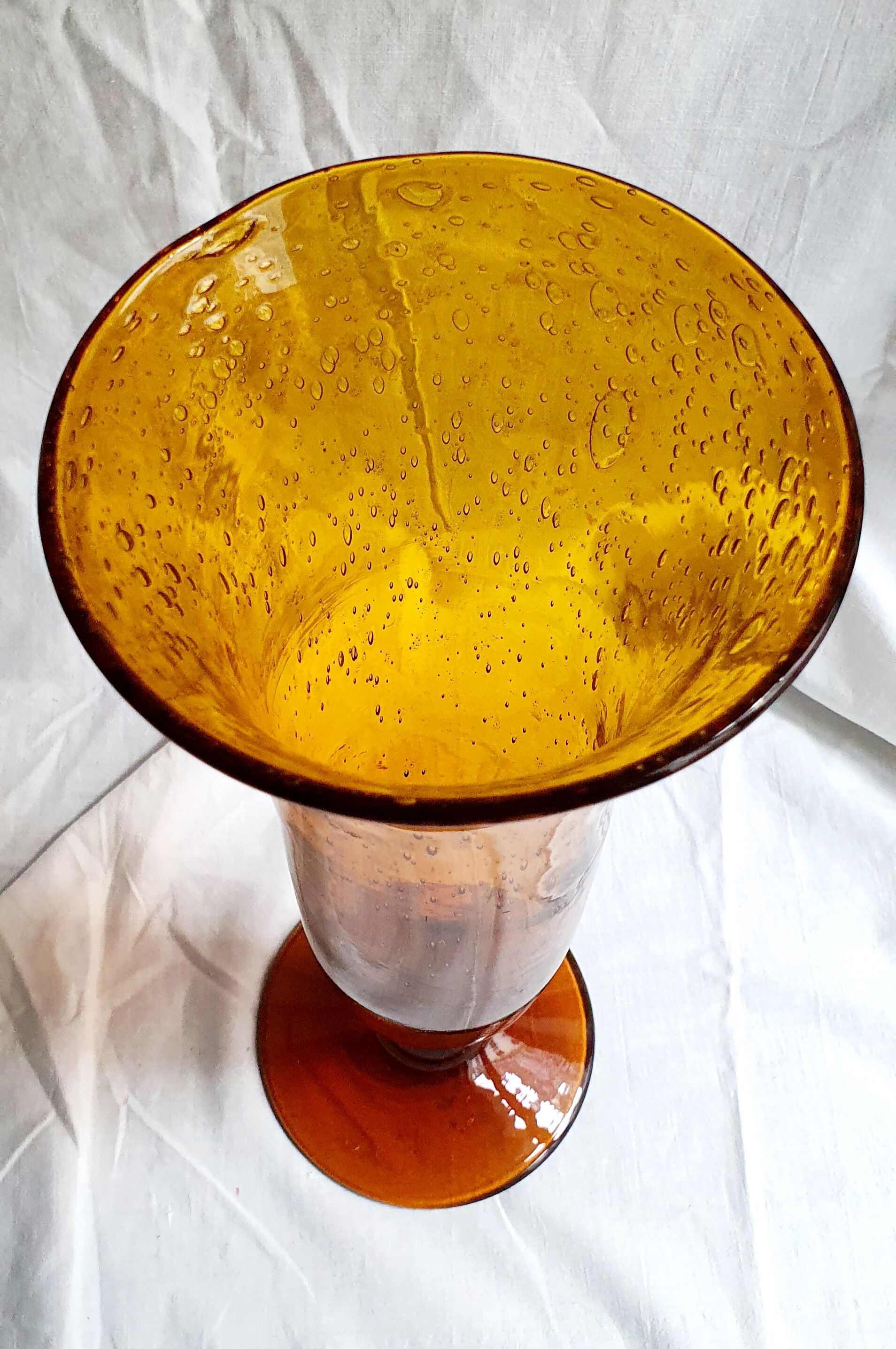 Orange bubble glass vase signed biot