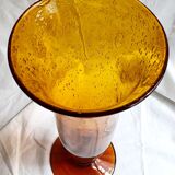 Orange bubble glass vase signed biot
