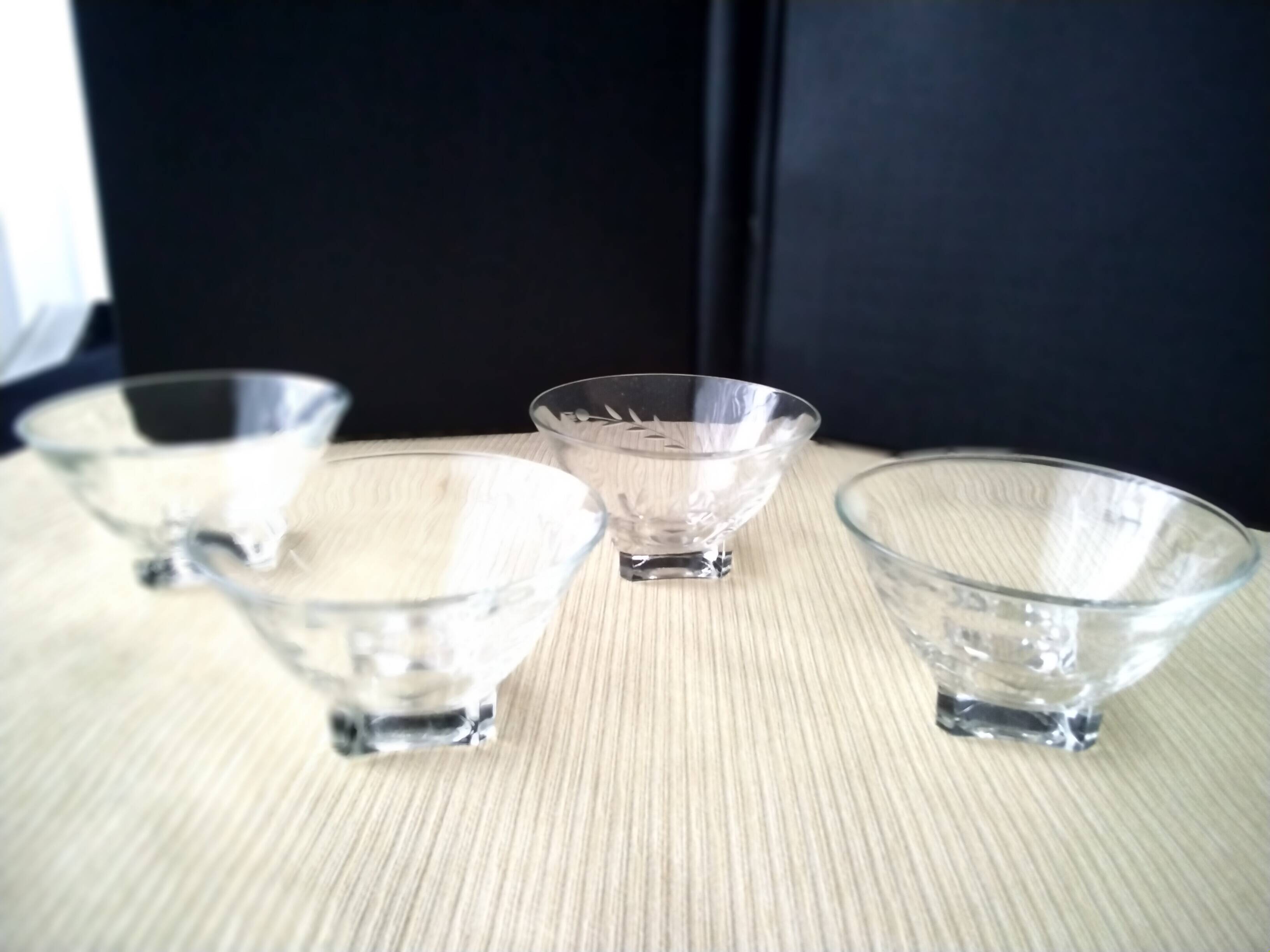 4 Vintage Glass Cups Grinded Decor