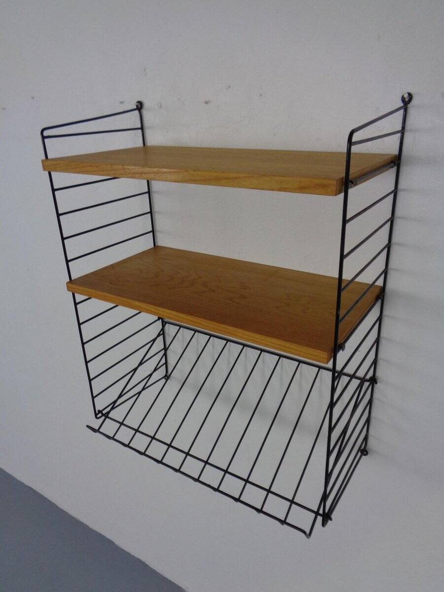 Swedish wall unit in ash and metal by Kajsa & Nils Nisse Strinning for String, 1950s
