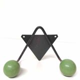 Coat rack V hooks balls green wood