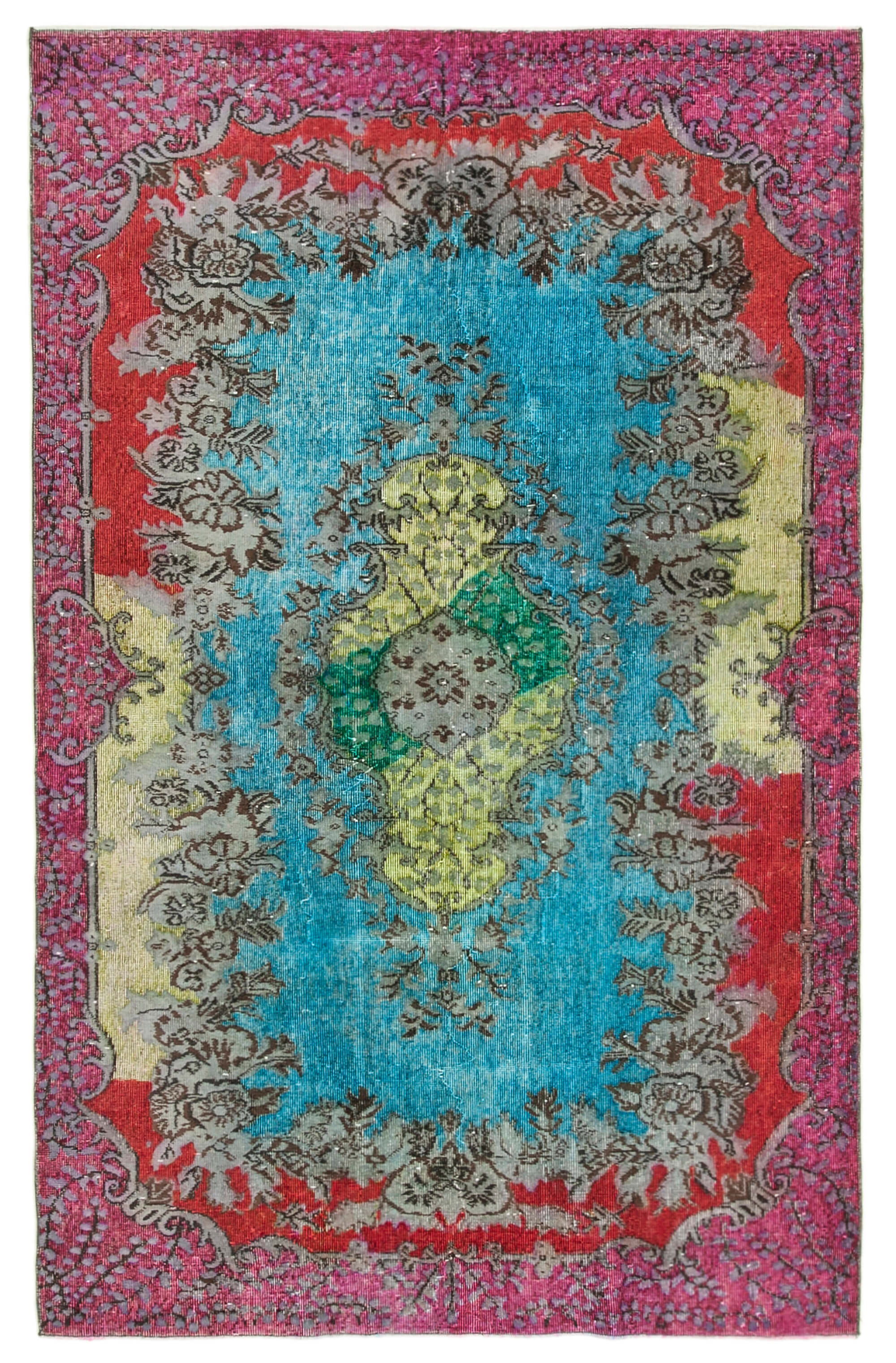 Hand-knotted distressed oriental 1980s 180 cm x 280 cm multicolor carpet