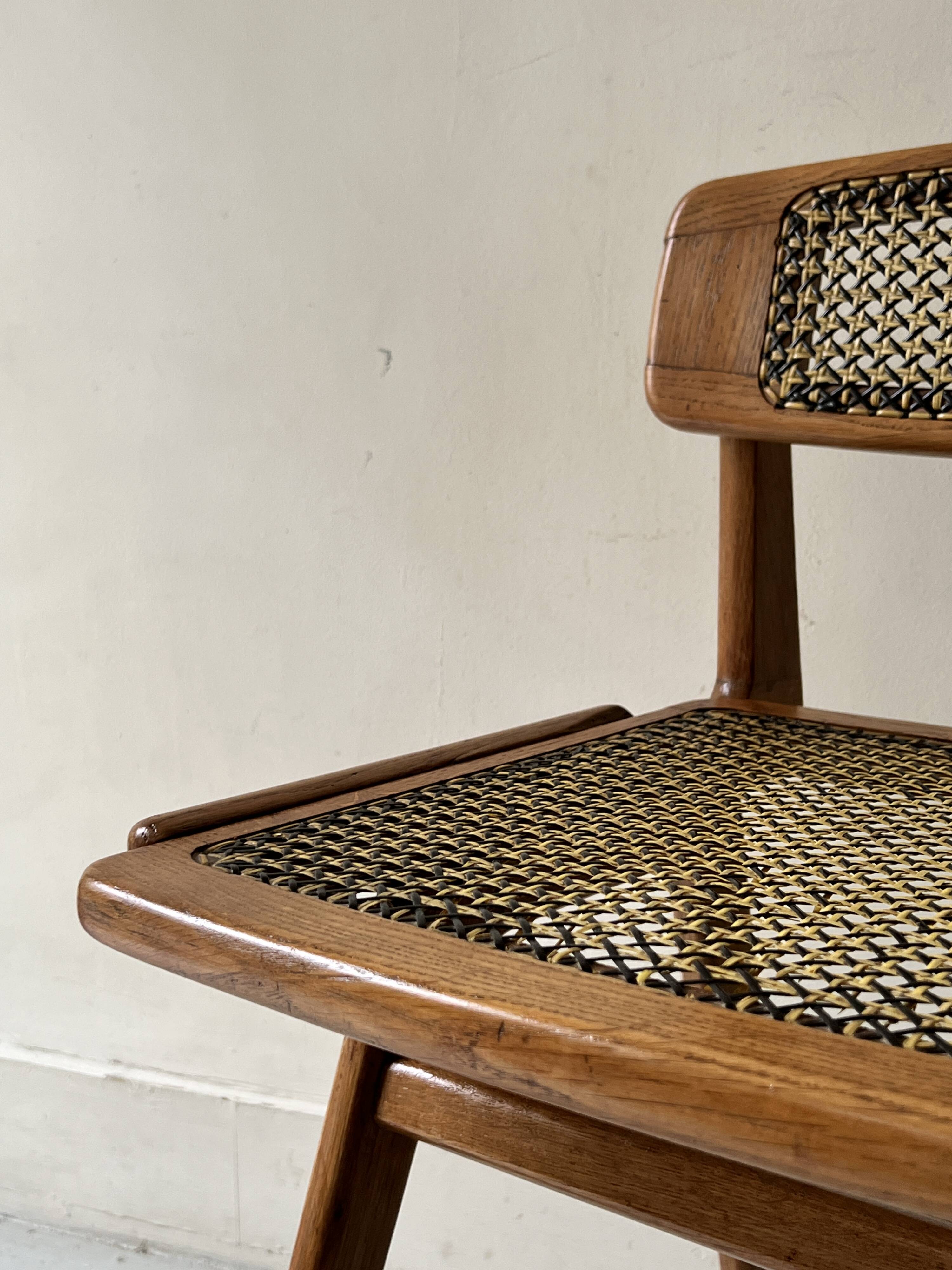 Teak wood and cane chair design, SNA Roset / Landault 1950-60