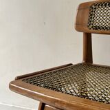 Teak wood and cane chair design, SNA Roset / Landault 1950-60