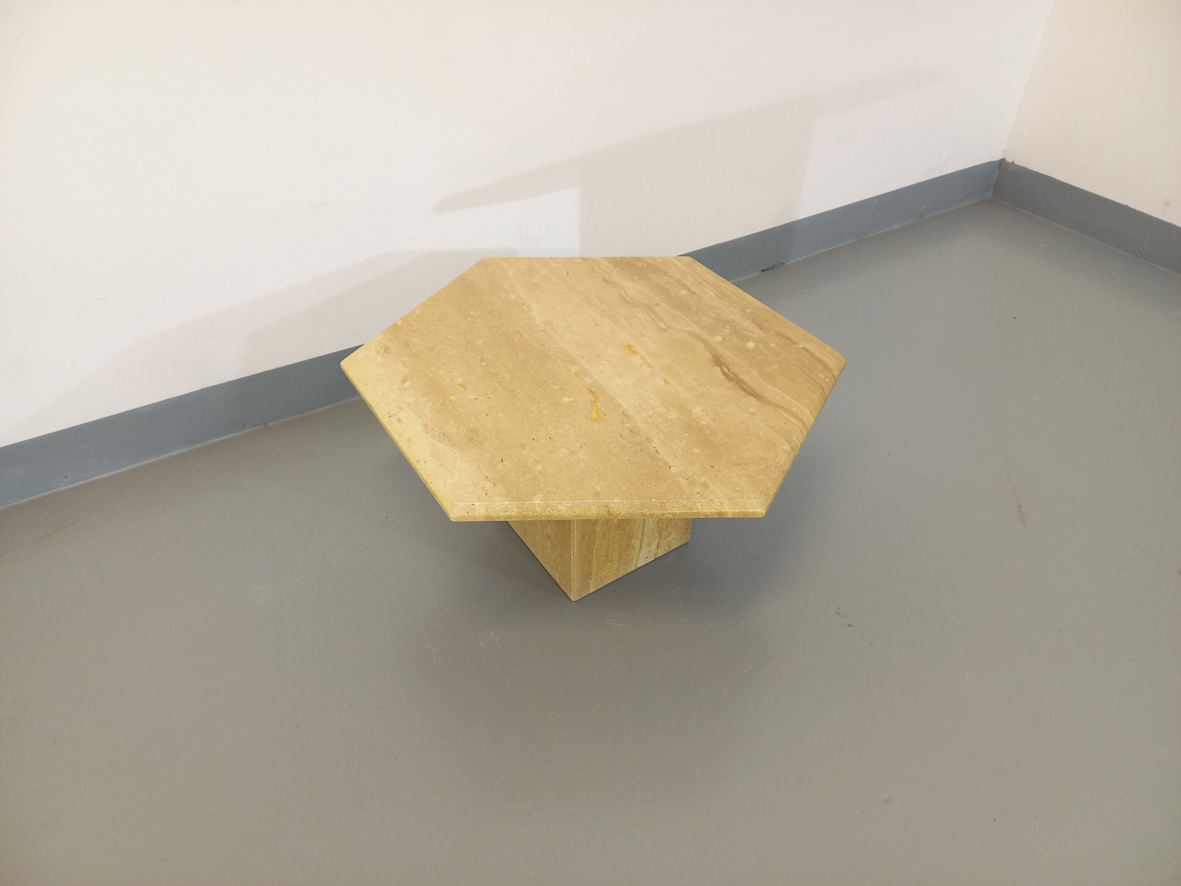 Vintage travertine hexagonal coffee table from the 70s 80s