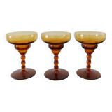 Set of 3 vintage amber foot glasses