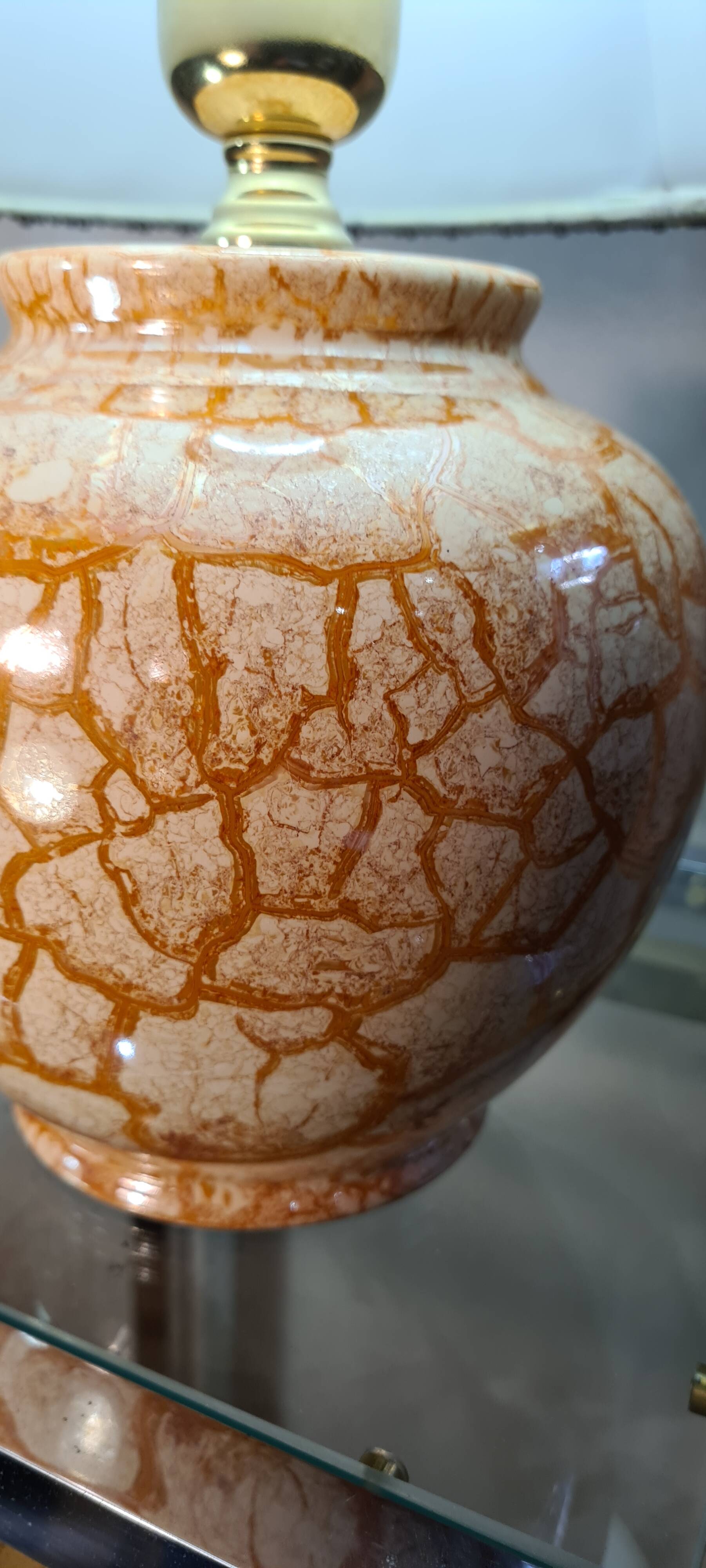 Crackle style ceramic lamp cream and varnished ocher 37x26