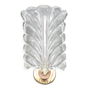 Applique Art Déco en verre de Murano transparent Leave par Barovier e Toso, années 1950.