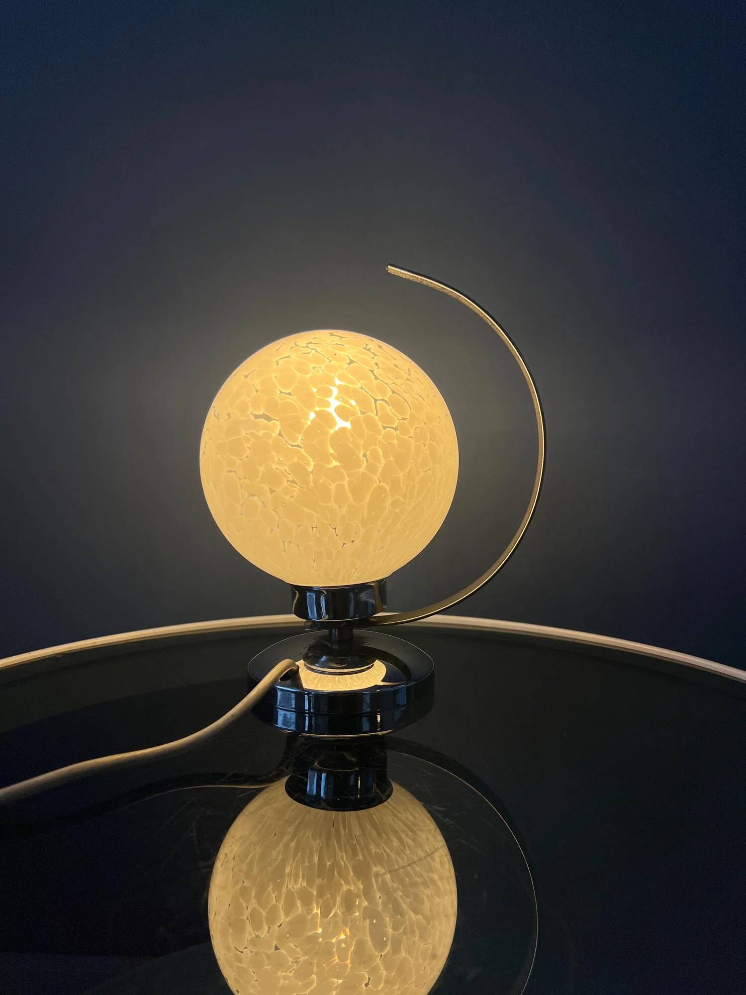 Vintage chrome table lamp with glass shade